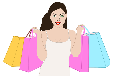 happy woman with shopping bags - graphic