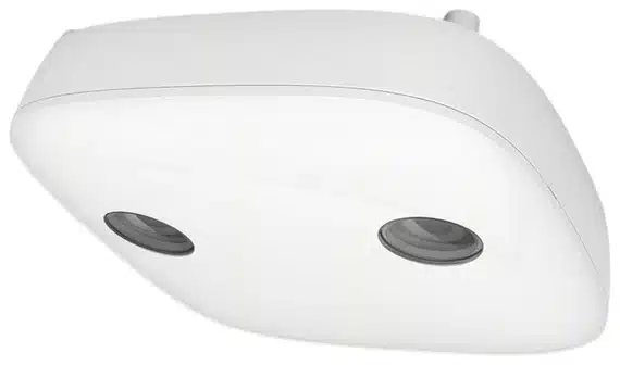 Compteur de personnes 3D SCOPE II LC blanc, fixé au plafond, vu d’en dessous
