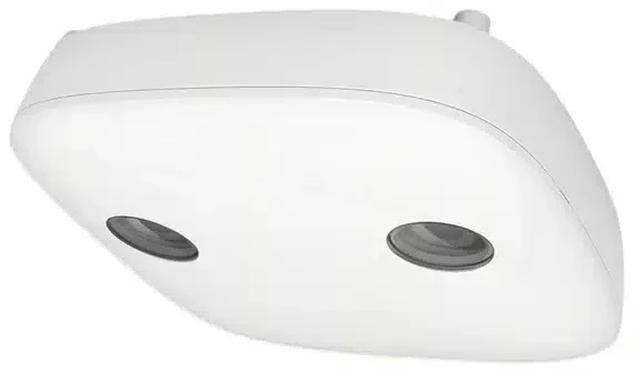 La 3D SCOPE II LC, compteur de personnes blanc installé au plafond, vue de dessous